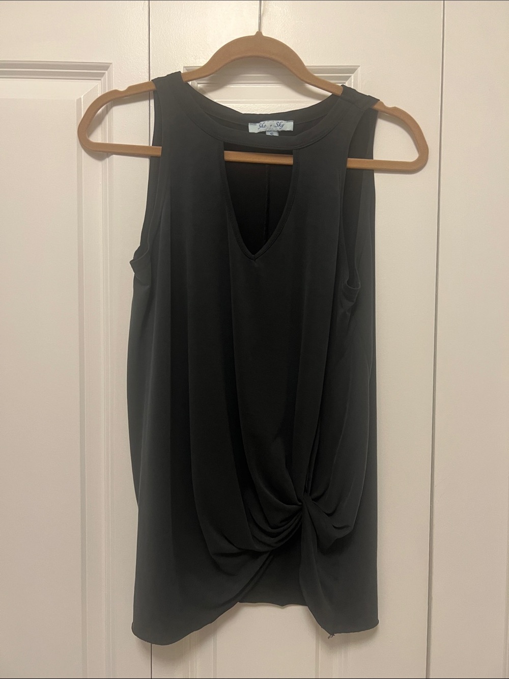 She + Sky Black Knot-Front Sleeveless Tank